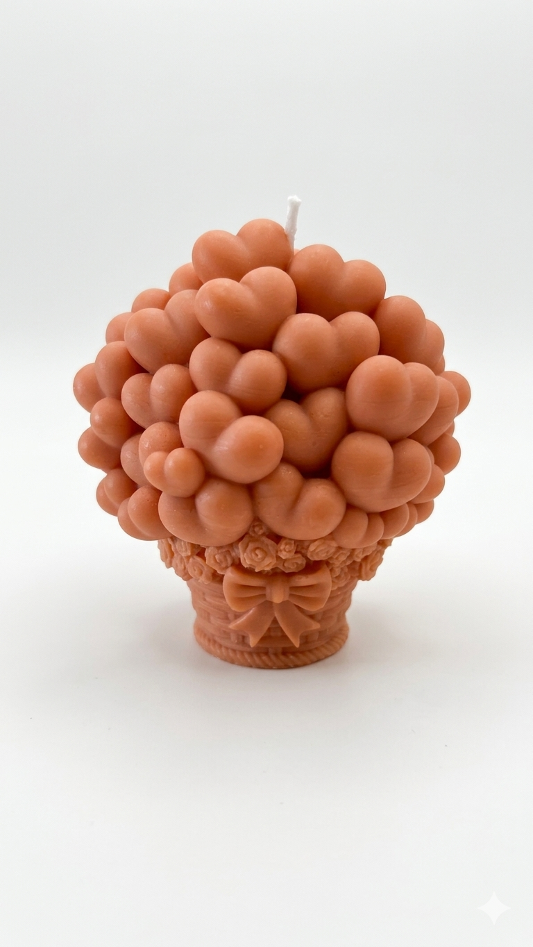 Vela Decorativa Bouquet de Corações – vela artesanal terracota em forma de buquê de corações com base decorada